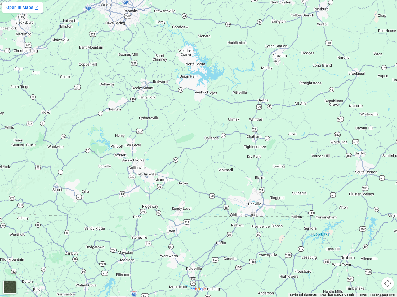 Map showing Priddy Remodeling service area across Southern Virginia and Northern North Carolina